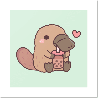 Cute Platypus Loves Drinking Bubble Tea Posters and Art